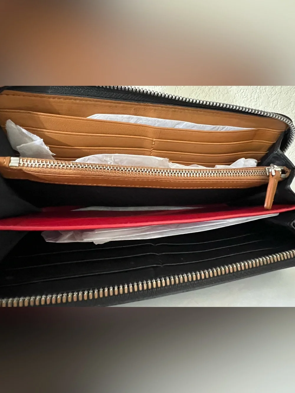 MCM Black Zip-Around Saffiano Wallet with Silver Hardware Accents